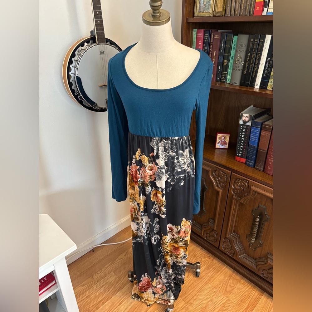 PINKBLUSH Maternity Maxi Dress Teal and Floral